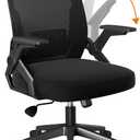 COMHOMA Office Chair with Flip-up Armrests Ergonomic Computer Desk Chair Foldable Mesh Task Chair with Wheels Adaptive Lumbar Support Swivel Tilt Comfortable Study Chair, Black (Seat Depth 20")