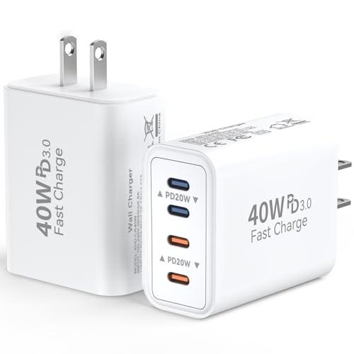 USB C Wall Fast Charger Block, 40W 4-Port Type C Charger Fast Charging Blocks PD Power Charger Adapter+QC 3.0 USB C Multiport Charger Brick for Phone 16/15/14/13/12 Pro Max, Pad, Galaxy S24/23