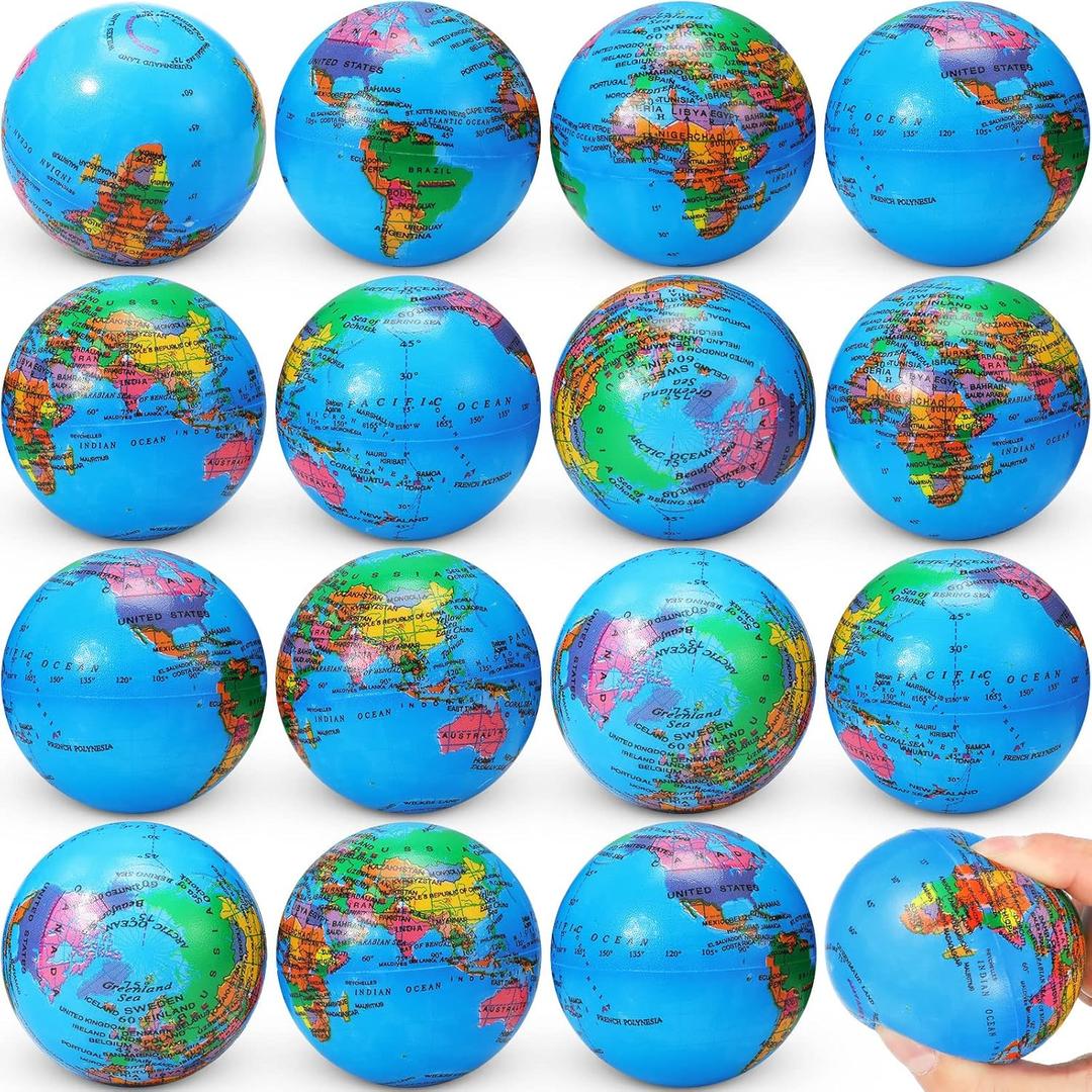 Vinsot 60 Pack Globe Squeeze Balls Bulk 2.5 Inch Mini Globe Stress Balls Earth Bouncy World Earth Relief Stress Toys for Finger Exercise School Classroom Office Party Favors(Classic,Blue)