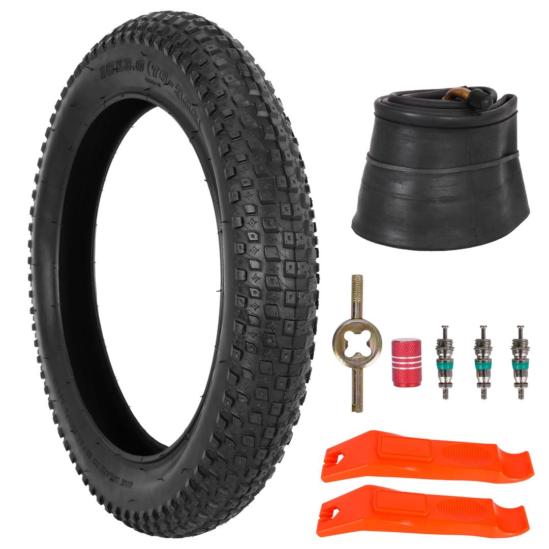 76-305 16X3.0 Fat Tire E-Bike Tires - Heavy Duty 16 Inch 16X3 Bike Tire and Tube Set for Electric Bike Scooter - Non-Foldable - Off-Road All-Terrain Tread - 1 Pack
