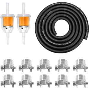 Tnisesm 5/16"(8MM) Inch ID Fuel Line kits, 2 Meter / 6-Foot Fuel Line + 2Pcs 1/4 Inch X 5/16 Inch Gas Inline Fuel Filters with Magnet +10 Pcs 15/32''-9/16'' Mini Fuel Hose Clamps Adjustable