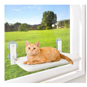 AMOSIJOY Cordless Cat Window Perch, Window Hammock for Cats with 4 Strong Suction Cups, Solid Metal Frame and Soft Cover, Indoor Cat Bed