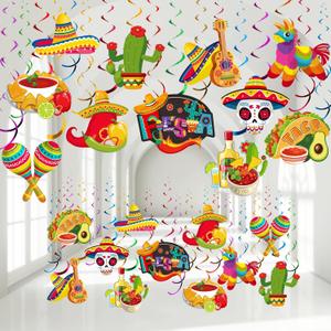 51 Pcs Mexican Fiesta Hanging Swirl Decorations Mexican Fiesta Cinco De Mayo Party Supplies Taco Twosday Bout a Birthday Theme Party Mexican Fiesta Ceiling Hanging Swirl Decoration Boys Girls Shower