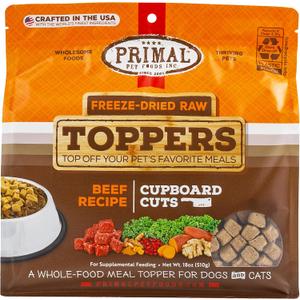 Primal Dog Food Toppers & Cat Food Toppers, Cupboard Cuts, Grain Free Meal Mixers with Probiotics, Raw Freeze Dried Dog Treats & Cat Treats, Great for Training (Beef, 18 oz) (1.13 Pound (Pack of 1))