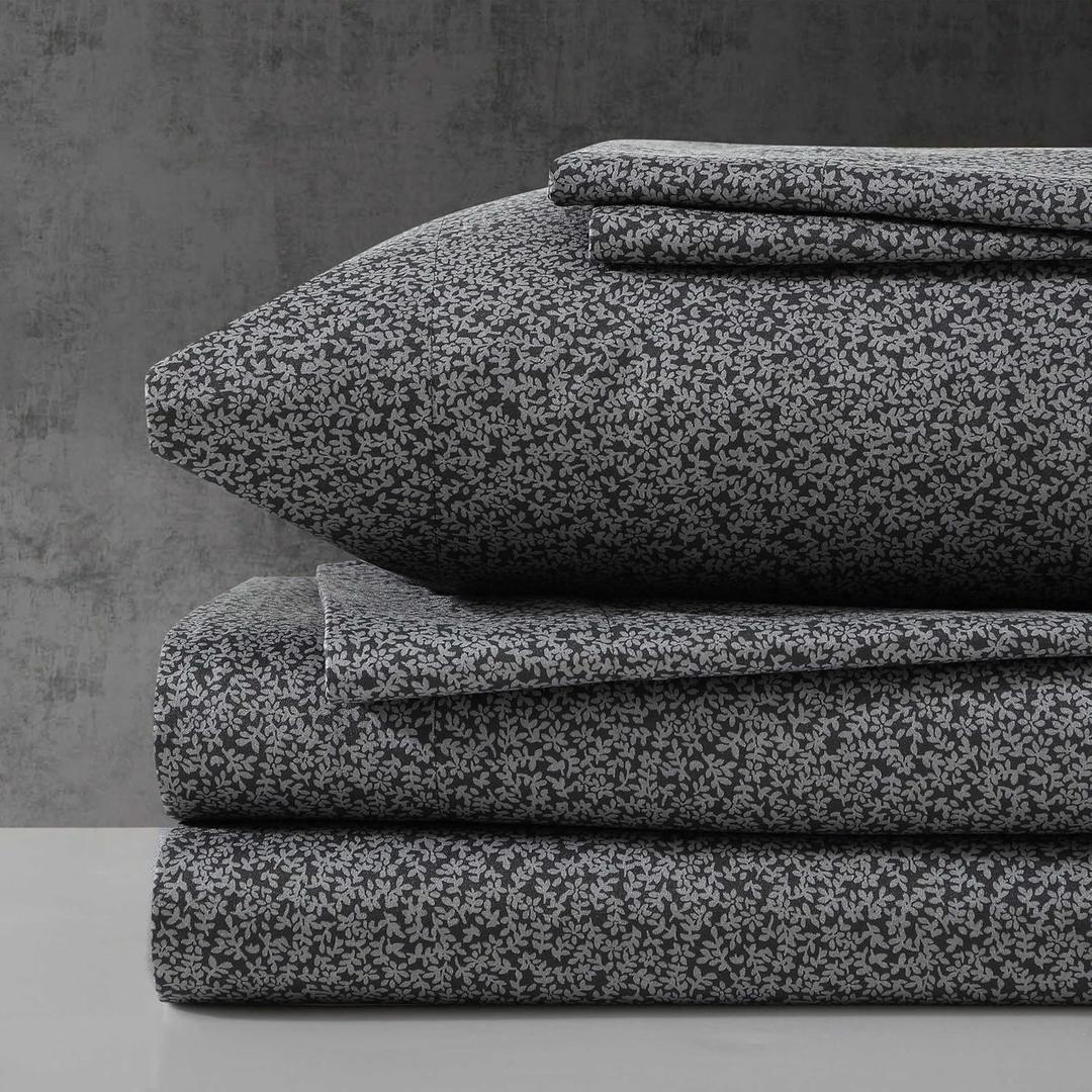 Kenneth Cole - King Sheet Set, Super Soft Wrinkle-Resistant Bedding with Bonus Pillowcases, Floral Home Decor, Oeko-Tex Certified (Chill Flowers Charcoal, King)