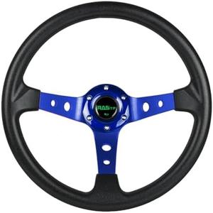 RASTP Universal Racing Steering Wheel,Drifting Deep Dish Steering Wheel 13.8”/350mm 6 Bolts Grip Vinyl Leather & Aluminum with Horn Button for Car -Blue