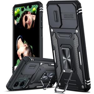 LeYi for Moto G-5G-2024 Case: Moto G 2024 Case with Slide Camera Cover, Moto G 2024 Phone Case [Military-Grade] Shockproof, Magnetic Kickstand para Phone Case Moto G 5G 2024 Active Outdoor, Black