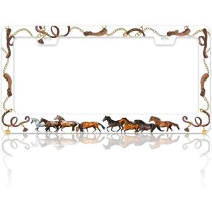 Horse License Plate Frame Animal Stainless Steel License Plate Holder | Fits US Standard 6 X 12In With Screws Rust Resistant For Car Front Rear Accessories Easy Installation For Cars SUV Truck