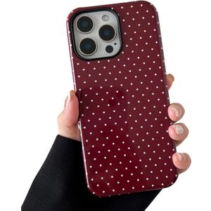 Compatible with iPhone 13 Pro Case, Fashion Cute Polka Dot Pattern Aesthetic Design for Women, Soft TPU and Hard Back Shockproof Phone Case for iPhone 13 Pro 6.1 inch, Wine Red