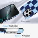 KANGHAR Compatible with iPhone 16 Pro Max Case, Aesthetic Checkered Cute Pattern, Support for MagSafe Shockproof Cover for Girls Women -Blue