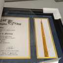 GMFrames Solid Wood Diploma Frame with Tassel Holder for 8.5x11 Certificate with Navy over Gold Mat,Black Finish with Intricate Black Rope Detail,UV Protection Acrylic