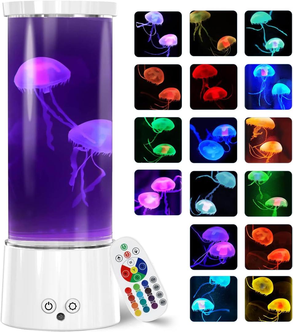 FBSPORT Jellyfish Lamp, Jellyfish Night Aquarium Tank Night Light 17 Color Changing with Remote Control for Kids Adults Home Office Decor Table Lamp Gifts for Christmas(White) (12 Inch)