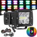 RGB LED Pods, Nirider 2PCS 3 Inch LED Light Bar with Wiring Harness LED Cube Lights Multicolor Bluetooth Color Changing Strobe Halo Offroad Driving RGB Fog Lights for Car ATV UTV RZR Truck