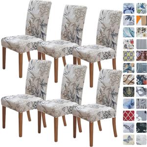 SPRINGRICO Chair Covers for Dining Room 6 Pack, Stretch Dining Chair Cover, Washable Spandex Kitchen Parsons Chair Slipcovers, Removable Seat Protector for Home or Party (Set of 6, Floral Beige)