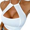 SOLY HUX Women's Tops Halter Sleeveless Backless Cut Out Slim Fit Crop Tank Top Pure White Medium