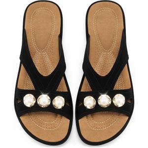 Ecetana Womens Flat Sandals 2026: Dressy Comfortable Walking Slides Casual Slip on Summer Sandals for Indoor & Outdoor