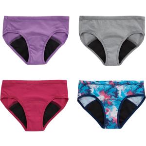 Hanes girls Period Underwear Boxer Briefs, Comfort Period Boxer Brief Panties for Girls, Moderate Protection (16, Hipster - Multi - 4 Pack)