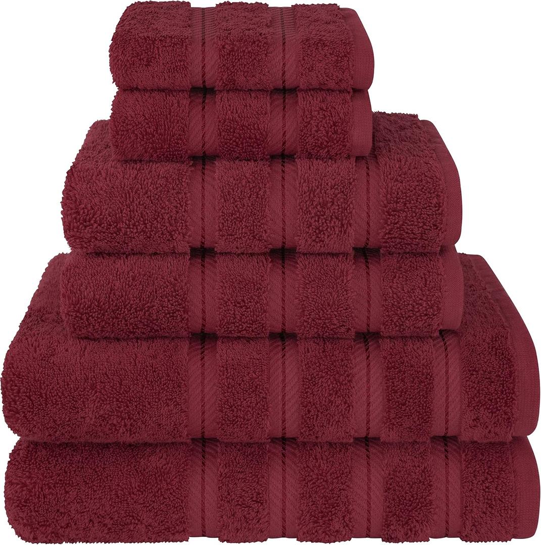 American Soft Linen Luxury 6 Piece Towel Set, 2 Bath Towels 2 Hand Towel 2 Washcloths, 600 GSM 100% Cotton Turkish Towels for Bathroom, Bordeaux Red Towel Sets