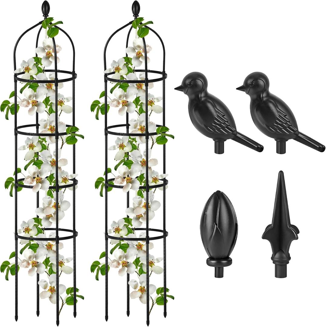 2 Pcs Garden Obelisk Trellis for Climbing Plants Outdoor 6 Ft Rose Bush Round Trellis for Pots Rustproof Metal Pipe with Plastic Coated Plant Flower Trellises for Clematis Vine Jasmine Support