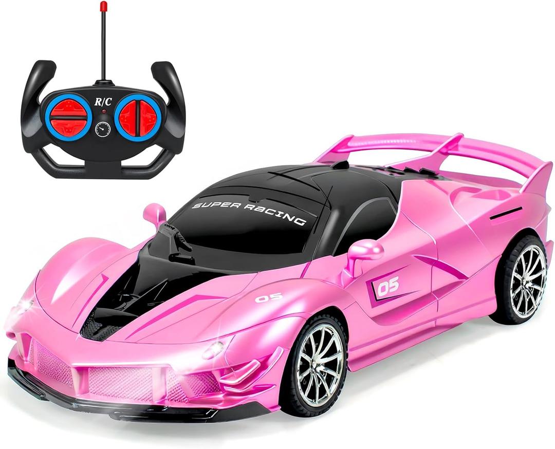 Remote Control Car for Girls, 1:18 Scale Hobby Rc Cars Toys for Kids Toddlers Age 3 4 5 6 7 8-12 Year Old- Model Sports Racing Car with Headlights Birthday Easter Gift, Pink