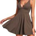 Aleumdr Swim Dress for Women One Piece Tummy Control Swimsuit Ribbed A Line Skirted Bathing Suits (X-Large, A Brown)