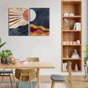 2Pcs Boho Sun and Moon Canvas Wall Art Painting Abstract Mountains Poster Prints Sun and Moon Pictures Medieval Modern Wall Decor for Living Room Bedroom 12x16in Framed