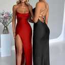 Memoriesea Women's Sexy Spaghetti Strap Bodycon Cowl Neck Party Cocktail Maxi Dress (Black, L)
