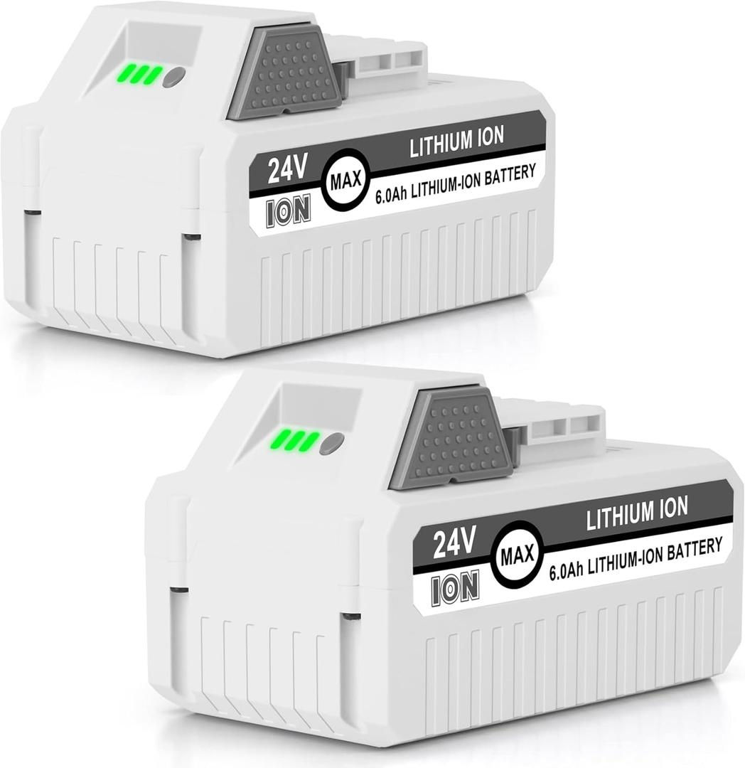 KUNLUN 2Pack 6.0Ah 24V Lithium-Ion Battery for Snow Joe & Sun Joe Power Tools, White, 24VBAT2P