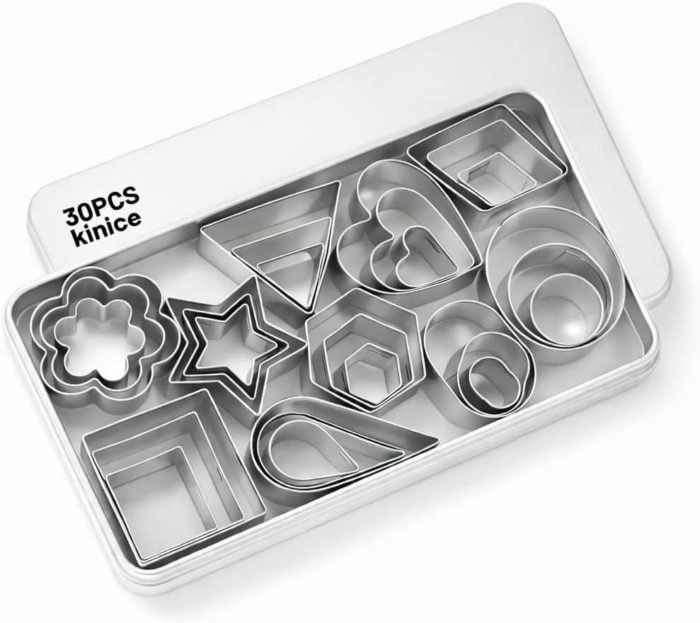 kinice 30 Pcs Mini Stainless Steel Cookie Cutters Set with Storage Box, Small Shape Baking Molds for Cookies, Polymer, Fruit, DIY Baking for Kids, Parties, Holidays & Kitchen Tools