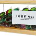 Laundry Pods Container, Acrylic Dishwasher Pod Container with Bamboo Lid and Extra Labels, Candy Dispenser Coffee Pod Holder for Home, Kitchen