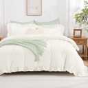 Andency Ivory Ruffle Duvet Cover Queen(90x90Inch), 3 Pieces Soft Washed Polyester Vintage Shabby Chic Farmhouse Ruffled Duvet Cover Set with Zipper Closure & Corner Ties