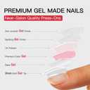CurvLife Soft Gel Press on Nails Acrylic Fake Nails with Nude Ceramic Gradient Design Full Cover False Nails for Women Reusable Nail Kit