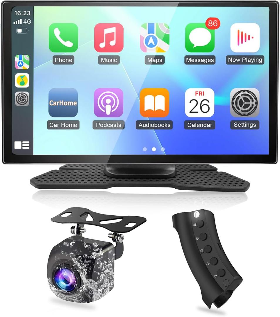 Portable Wireless Apple Carplay Screen for Car,7" Non-air-Gap Colorful Touchscreen with Android Auto,Back up Camera,Car Audio Receiver with Bluetooth/AUX/TF/USB for All Vehicles