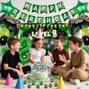 Video Game Birthday Decorations Boys - 38 Pcs Green Level Up 8th Gaming Party Banner Backdrop Foil Balloons Cake Cupcake Toppers Decor Kits For 8 Year Old Party Supplies