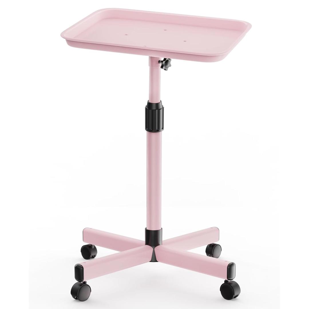 Back-Saving Salon Tray on Wheels, Adjustable Height (25-36inch) Rolling Cart for Hair Stylists, Tattoo Artists, Lash TechsSpa Clinic Home Salon Trolley (36inch-Pink, 12.316inch)