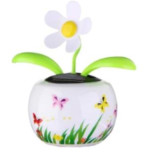 White Solar Powered Dancing White Flower in Colorful Shape Flip Flap,Animated Bobblehead Dancer Office Desk Car Decoration for Car,Window Sun Catcher Car Dashboard Decor Solar Power Kits