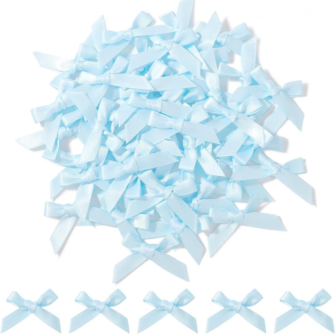 Choicbaby 50 PCS Blue Mini Satin Ribbon Bows 1.8 * 1.4" Small Blue Wrap Bows Decoration for DIY Craft Cheer Pins Box Card Birthday Party Wedding