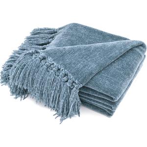 RECYCO Throw Blanket Soft Cozy Chenille Throw Blanket with Fringe Tassel for Couch Sofa Chair Bed Living Room Gift (Dusty Blue, 50'' x 60'')
