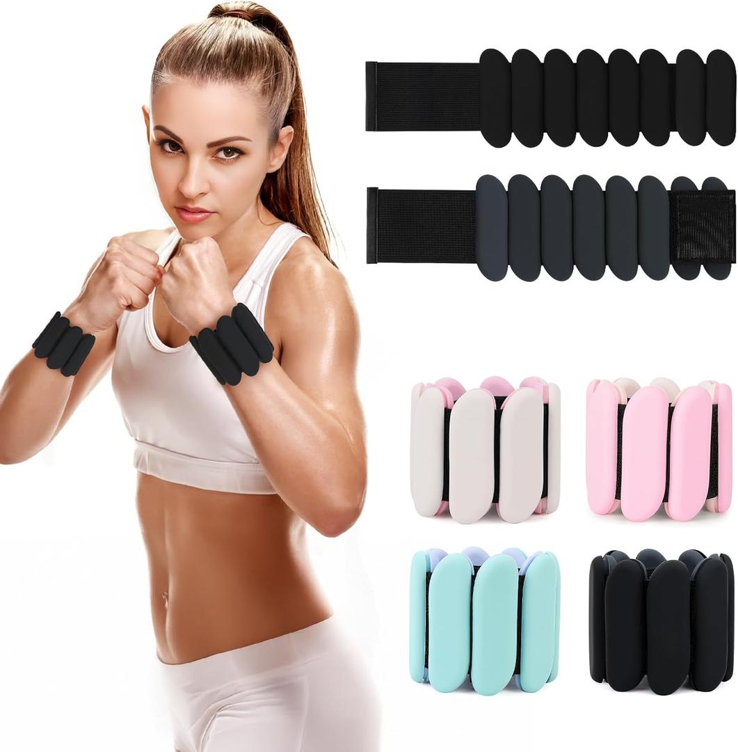 Wrist Weights, 2Pcs Wearable Wrist Ankle Weights for Women and Men, Adjustable Silicone Bracelets Suitable for Walking, Yoga, and Gym, Arm & Leg Workout, 2lb (Black)