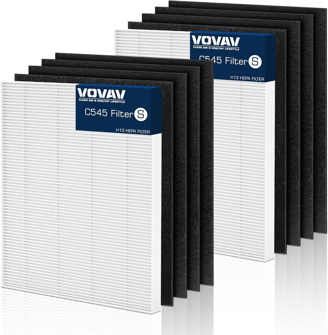 C545 True HEPA Replacement Filter S Compatible with Winix C545, B151, P150, 9300 Air Purifier, Winix S Filter 1712-0096-00 2522-0058-00, 2 Pack H13 True HEPA Filter and 8 Activated Carbon Filters