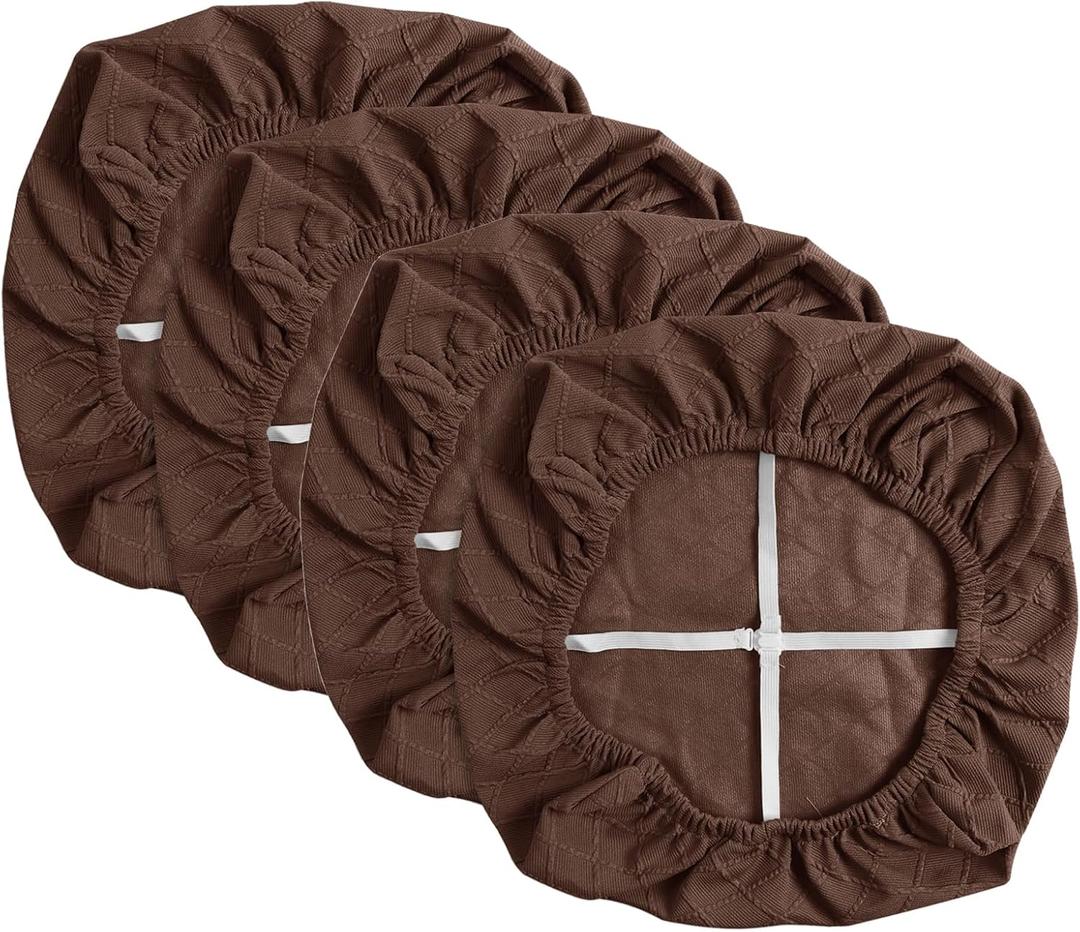 Yikko Chair Seat Covers, High-Density Check Jacquard Ekedalen Seat Covers for Dining Kitchen Restaurant Banquet, Stretch Removable Washable Chair Seat Cushion Protector (4, Brown)