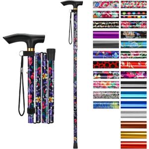 supregear Folding Cane, 5-Level Adjustable Height Walking Stick Lightweight Collapsible Portable Travel Cane with Wrist Strap and T Handle for Elderly Disabled Men Women