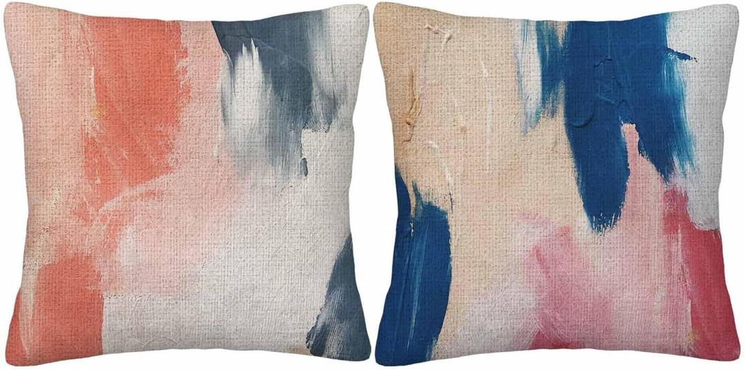 Art Throw Pillow Covers Set of 2,Blue and Pink Velvet Abstract Art Painting Pattern Decorative Pillow Case Home/Car Decor 18X18 Inches Two Pillowcases