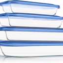 KOMUEE 8 Pieces Glass Baking Dish with Lids Rectangular Glass Baking Pan he set includes 4 glass baking pans of different sizes: 1qt (10 x 5.9 x 1.8-inch), 1.7qt (11.6 x 6.7 x 2.1-inch), 2.3qt (13.6 x 8.1 x 2.1-inch), and 3.2qt (15.5 x 9.3 x 2.1-inch)