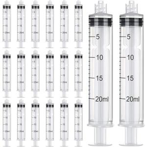 TecUnite 20 Pack Syringe Without Needle, Plastic Curved Syringes for Epoxy Resin, Craft, Feeding Pets Animals, Oil or Glue Applicator (20 ML)