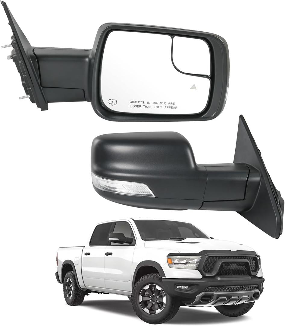 JDMSPEED Right Passenger Side Door Mirror Compatible with 2019-2025 Ram 1500 with Power Folding Heated Power Glass Turn Signal Puddle Light Blind Spot Detection Textured Black(11Pin)