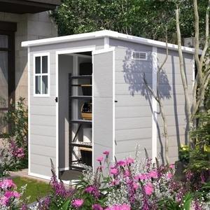 Villeston 4x4 FT Storage Shed, Waterproof Resin Outdoor with Floor & Window & Lockable Doors and Vents,for Garden, Backyard, Light Grey