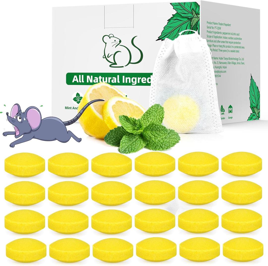 Pest Rodent Repellent, 24 Pack Peppermint Oil for Mice, Bugs, Squirrel, Mouse, Rats, Spider, Roach, Ant, Insect Repellent Pest Control Indoor & Outdoor Use, Natural Mouse Deterrent Family & Pet Safe