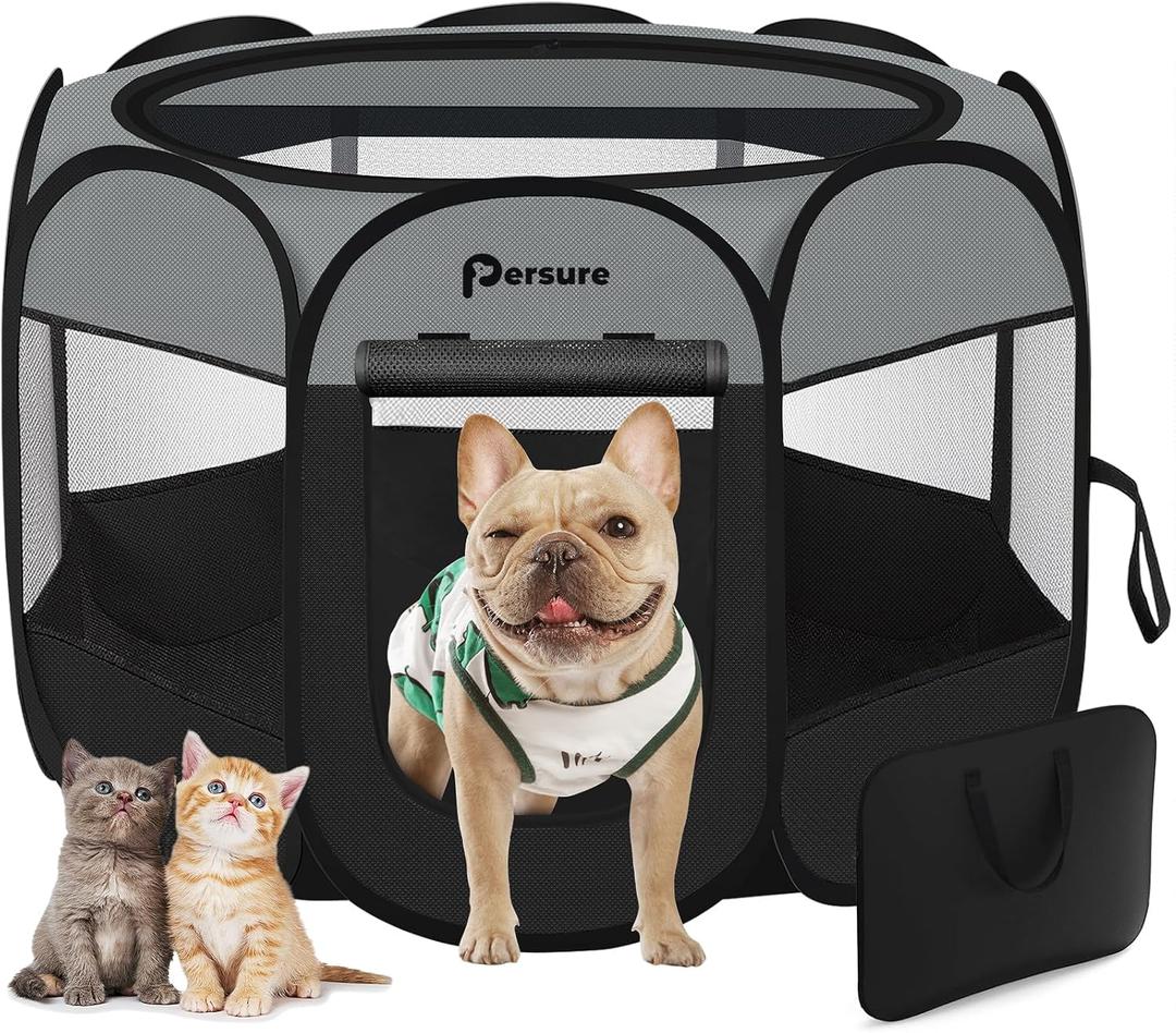 Dog Cat Playpen Indoor Outdoor for Puppy Pet Dogs Cat Travel and Recovery After Surgery, Dog Enclosure Tent Crates Cage, Portable Pop Up Dogs Kennel with Carrying Case (Dark Grey, Medium)