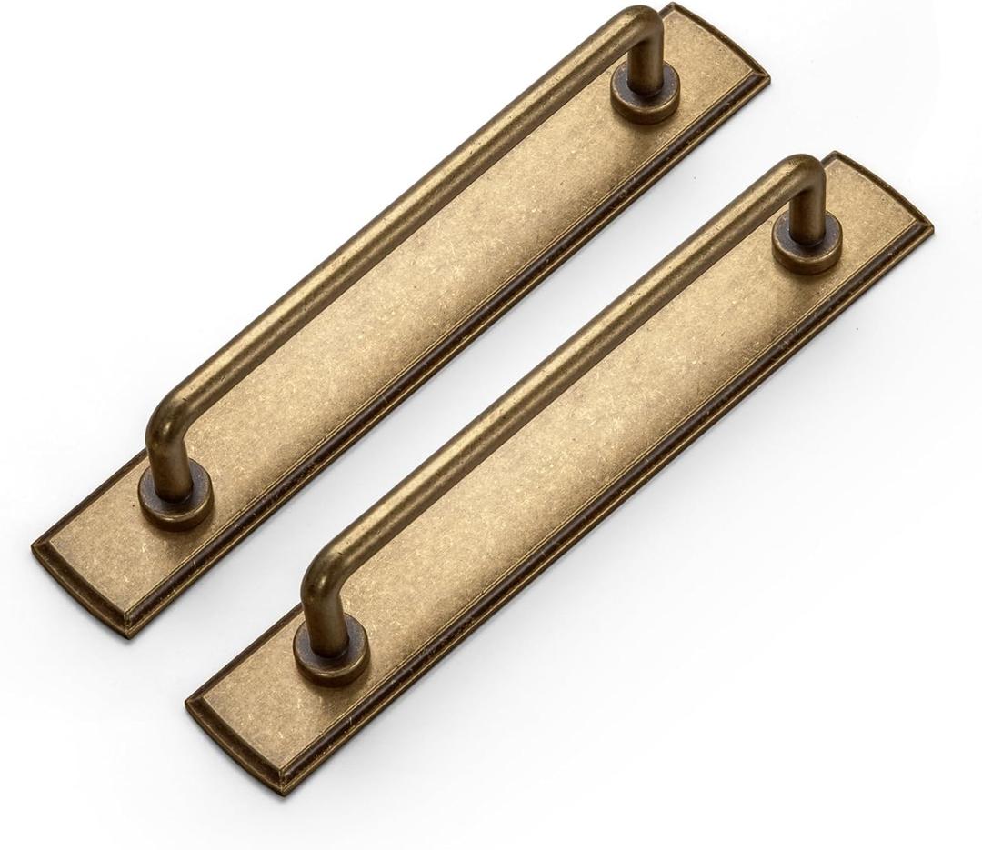 Goo-Ki 2 Pack 5'' Center to Center Antique Brass Cabinet Bar Pulls with Backplate Vintage Drawer Handles Closet Classic Retro Home Kitchen Improvement Hardware